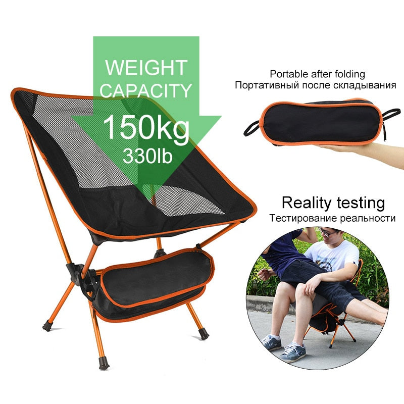 Easily Ultralight Folding Chair Superhard High Load Outdoor Camping Chair  Portable Beach Hiking Picnic Fishing Chair Foot Cover